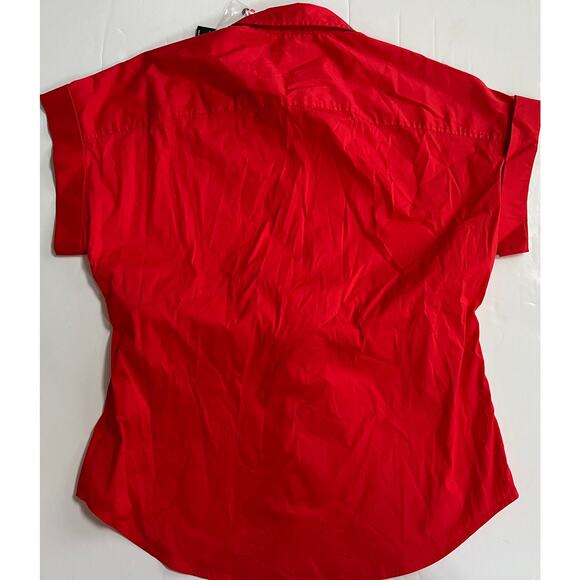 Lauren Ralph Lauren Deep Red Cotton Tie Front Shirt 200747474002 Size M NWT - Picture 2 of 16